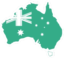 Icon of the Australian Flag within Australia map outline