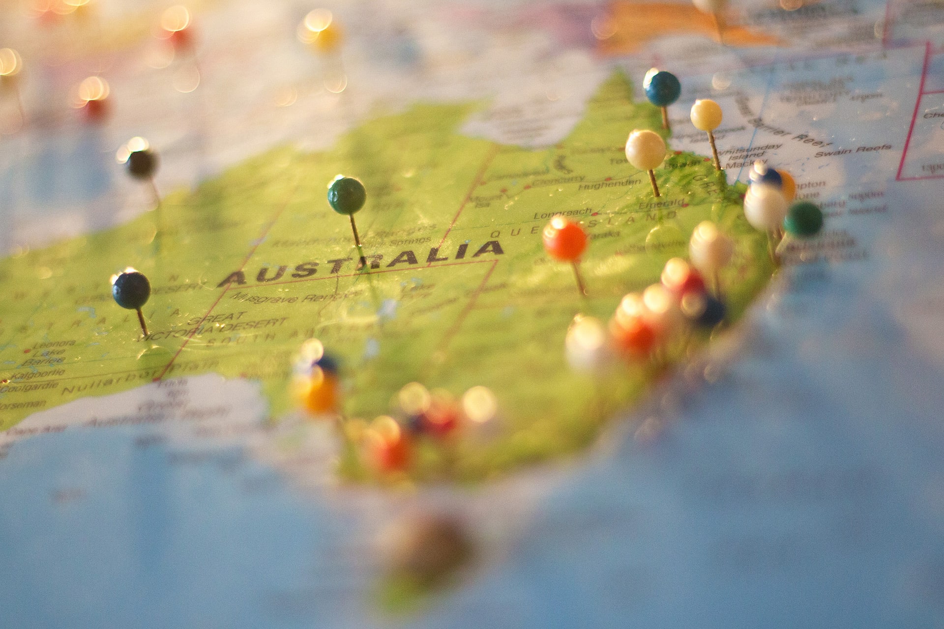 Map of Australia with pins