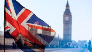 UK flag flying in front of Big Ben